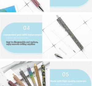 Detailed view of rhinestone ballpoint pen components with metal nib and spring