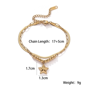 Detailed view of dual-layer gold stainless steel bracelet with size and weight metrics