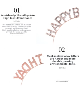 Close-up of eco-friendly zinc alloy Happy Birthday headband with AAA rhinestones