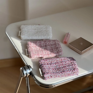 Three premium tweed mini storage bags in purple and pink for coins or lipstick
