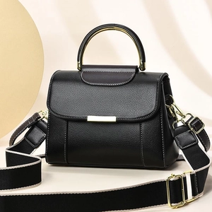 Sac À Main Femmes Simili Cuir Grain Litchi Sac Bandoulière Avec Poignée Métallique Ronde Large Sangle Tissée Couleur Contrastée