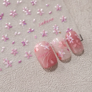 3D embossed cherry blossom nail art stickers with pink sakura and golden floral patterns