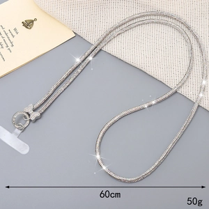 Sparkling silver chain phone lanyard with butterfly charm and 60cm rhinestone strap