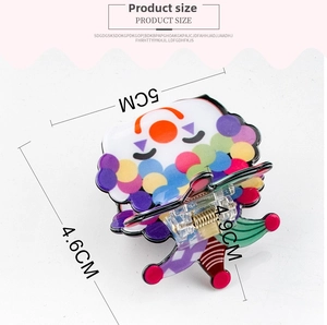 Cartoon clown hair claw clip in colorful PVC with dimensions 5cm by 4.6cm for hair styling