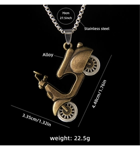 Detailed dimensions of retro scooter pendant with measurement lines and specifications