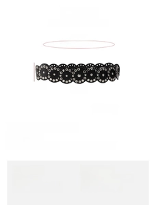 Size chart for black punk style belt showing 101cm length and adjustable disk design
