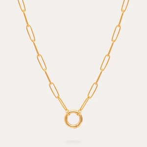 18K gold plated stainless steel paperclip necklace with round spring ring clasp