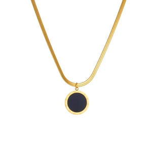Minimalist gold-plated stainless steel necklace with Roman numeral coin pendant and snake chain