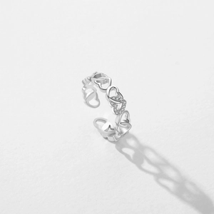 S925 sterling silver hollow heart open ring with sparkling cubic zirconia accents