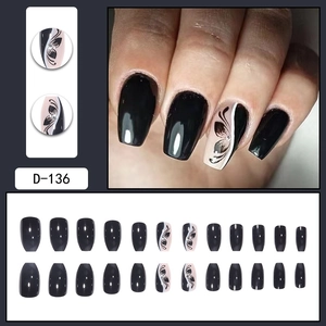 Faux ongles noirs à fleurs élégants avec strass et forme carrée arrondie lot de 24