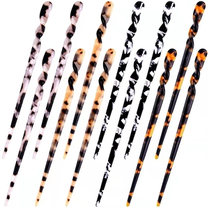 Modern acetate spiral hair sticks set in marble and tortoise shell patterns