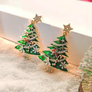 Christmas Tree Snowman Reindeer Stud Earrings For Women Rhinestone Artificial Pearl Enamel Festive Party Jewelry Gift