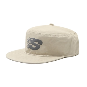 Beige flat top patrol cap featuring a grey S flame logo in a street style design