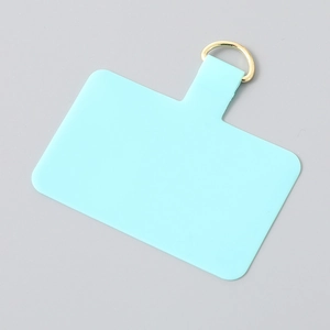 Slim mint blue TPU phone lanyard patch with premium gold D-ring for secure attachment