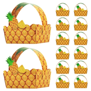 Pineapple theme paper gift baskets with handles for summer parties and tropical favors