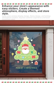 Detail of Christmas tree window sticker with Santa Claus and Merry Christmas text
