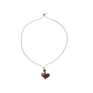 Retro flocking leopard print heart pendant necklace with diamond accents on brown cord