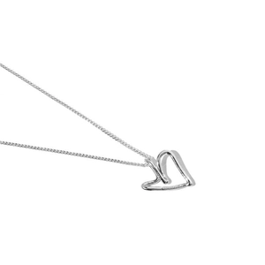 Detailed view of an irregular 925 silver hollow heart pendant on a delicate chain necklace