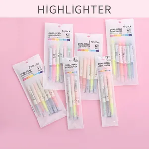 Double Headed Dual Color Highlighter Pens Colorful Marking Markers For School Students Office Supplies Stationery Plastic