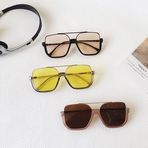 Vintage oversized square sunglasses in black, transparent yellow and pink frames with dual beams