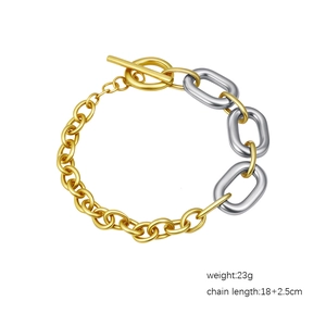 Two-tone 18k gold and silver stainless steel beaded chain bracelet for women