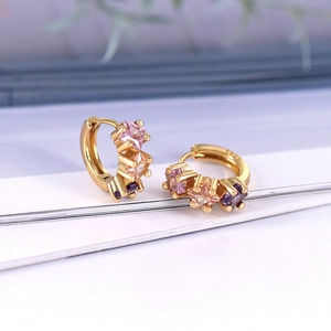 S925 silver post earrings with pink, champagne, and purple square-cut zircons in gold