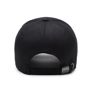 Black cotton baseball cap for middle-aged men with adjustable metal sport buckle back view