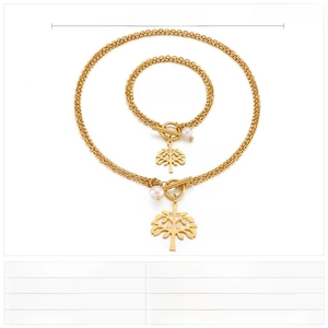 Detail specifications of Tree of Life stainless steel necklace and bracelet set with OT clasp