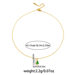 Detail view of golden Christmas tree pendant necklace with precise size and weight measurements
