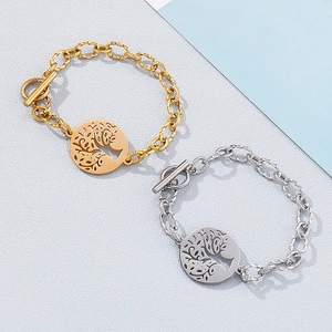 Retro Tree of Life bracelet with OT buckle in gold and silver finish for women