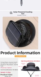 Détails des doubles ventilateurs solaires sur chapeau en nylon avec dimensions