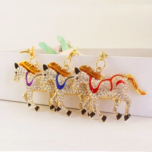 Luxury Rhinestone Running Horse Keychain Zinc Alloy Enamel Animal Bag Pendant For Women Shining Crystal Key Ring Gift