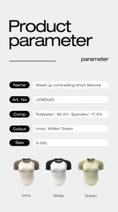 Detailed chart showing contrast color yoga top specifications and polyester spandex blend