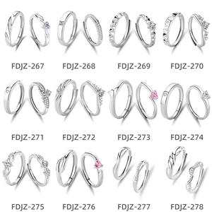 Collection of S925 sterling silver couple rings with heart-shaped pink diamonds and zircons