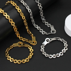 Minimalist 18K gold and silver plated stainless steel infinity link jewelry set