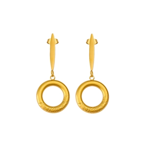 Minimalist 18K gold plated stainless steel drop earrings with embossed circular pendants
