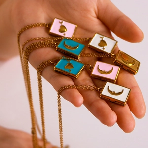 Stainless Steel Necklace 18K Gold Plated Enamel Heart Arrow Crescent Moon Book Pendant Jewelry For Women Retro Style