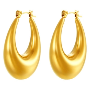 Golden U-shaped water drop hollow earrings in polished 18K gold plated stainless steel