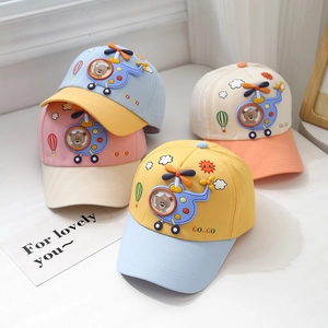Kids Baseball Cap Cartoon Helicopter Bear Cotton Breathable Adjustable Sun Protection Hat For Toddlers Boys Girls