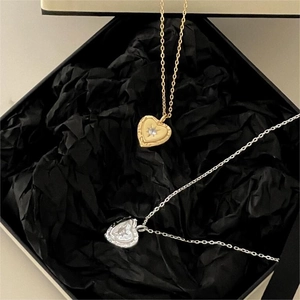 Elegant 925 sterling silver heart pendant necklace with rhinestones in gold and silver