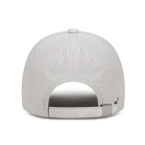 Breathable quick-dry light grey baseball cap with laser-cut holes and metal buckle