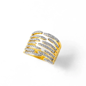 Adjustable 18k gold plated multi-layer claw ring with sparkling cubic zirconia stones