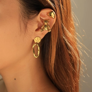 Stainless Steel Earrings Gold Plated Geometric Bear Triangle Hammered Texture Minimalist Fashion Jewelry For Women