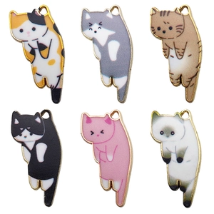 Set of six colorful cat charms with gold alloy frames for DIY jewelry and hair accessories