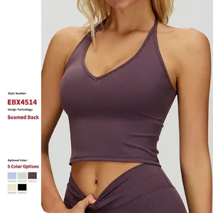 Gilet de Yoga à Dos Nu pour Femmes Sensation Nue Col en V Dos Évidé Soutien-Gorge Sportif Haut de Fitness pour Salle de Sport