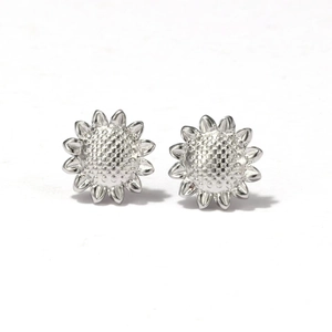 Silver titanium steel sunflower stud earrings with detailed five-petal floral design