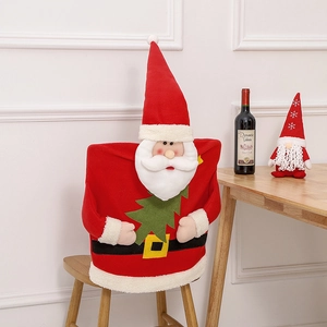 Christmas Chair Back Covers Santa Claus Design Brushed Cloth Short Plush Festive Dining Room Decor Winter Holiday Party