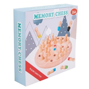 Wooden Memory Chess game set for kids with colorful board and pieces in a gift box