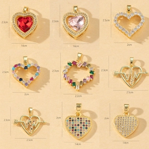 Heart Pendant Copper Zircon Colorful Micro Pave Romantic DIY Jewelry Making Accessories For Women