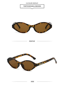 Front and side view of vintage oval sunglasses with tortoiseshell frames and brown lenses